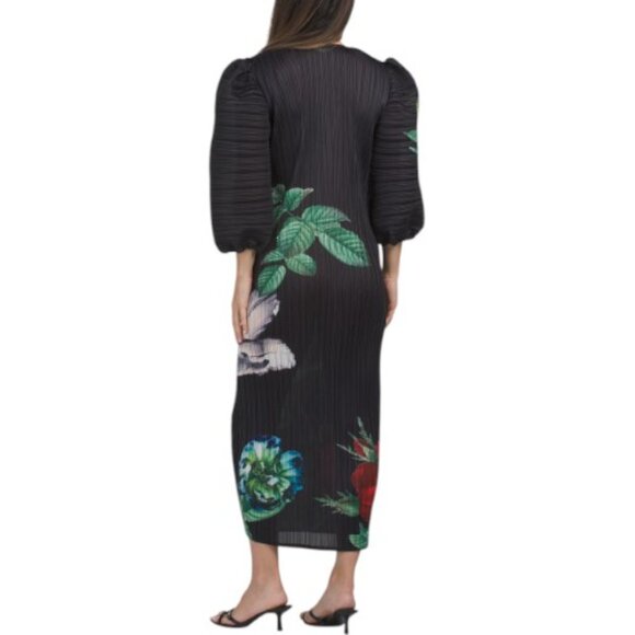 NANCY YANG Puff Sleeve Crinkled Floral Dress - Picture 2 of 4